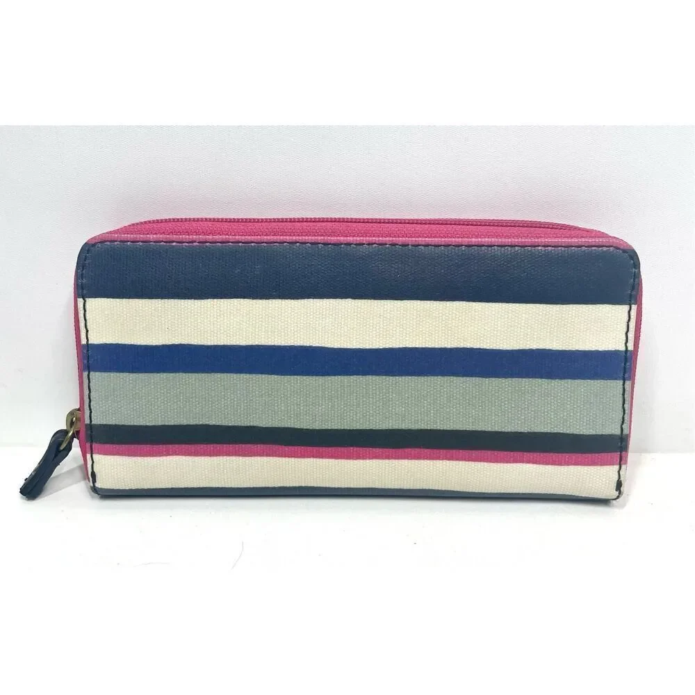 Fossil Eliza Blue Striped Multicolor Accordion Zip Wallet